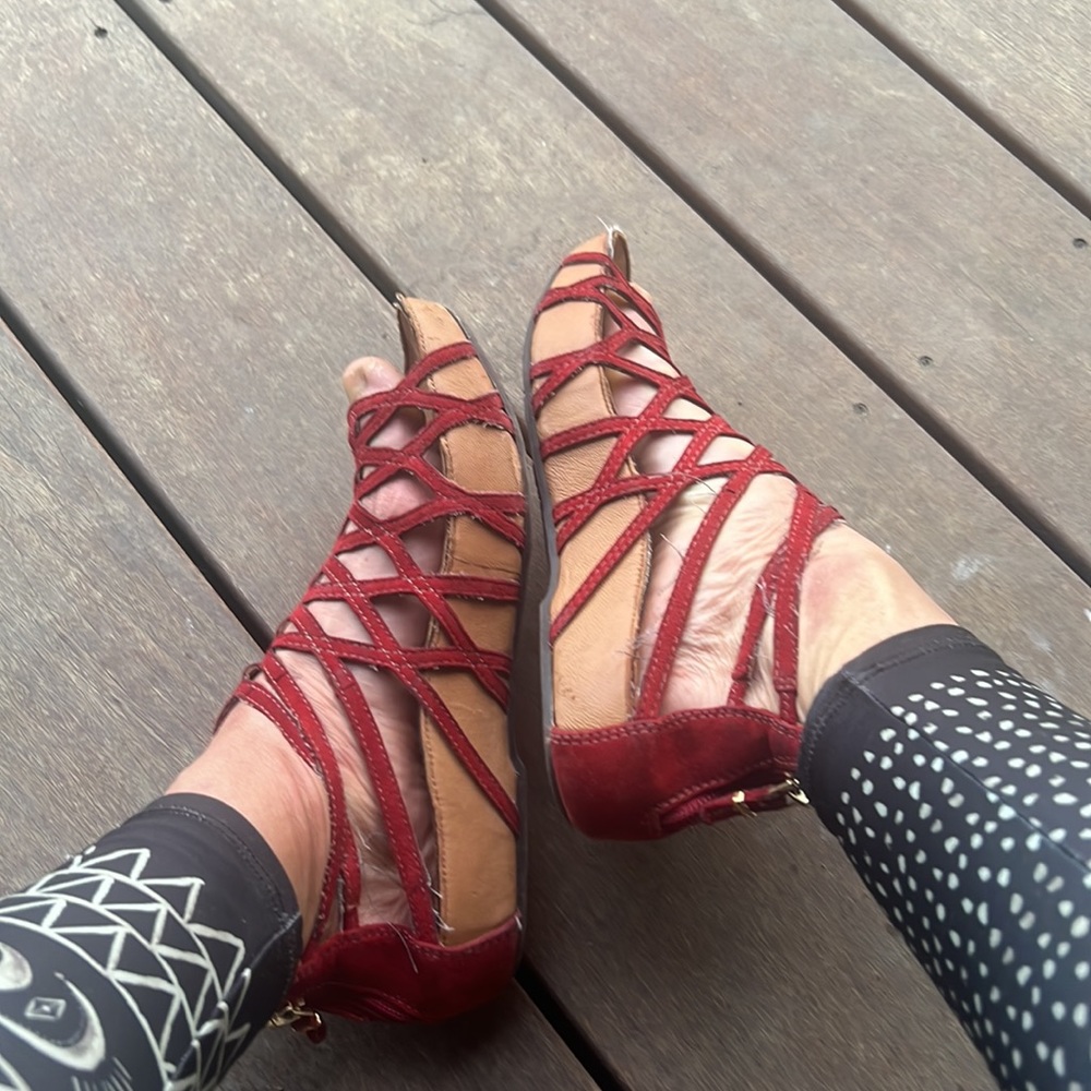 Red boho sandals
